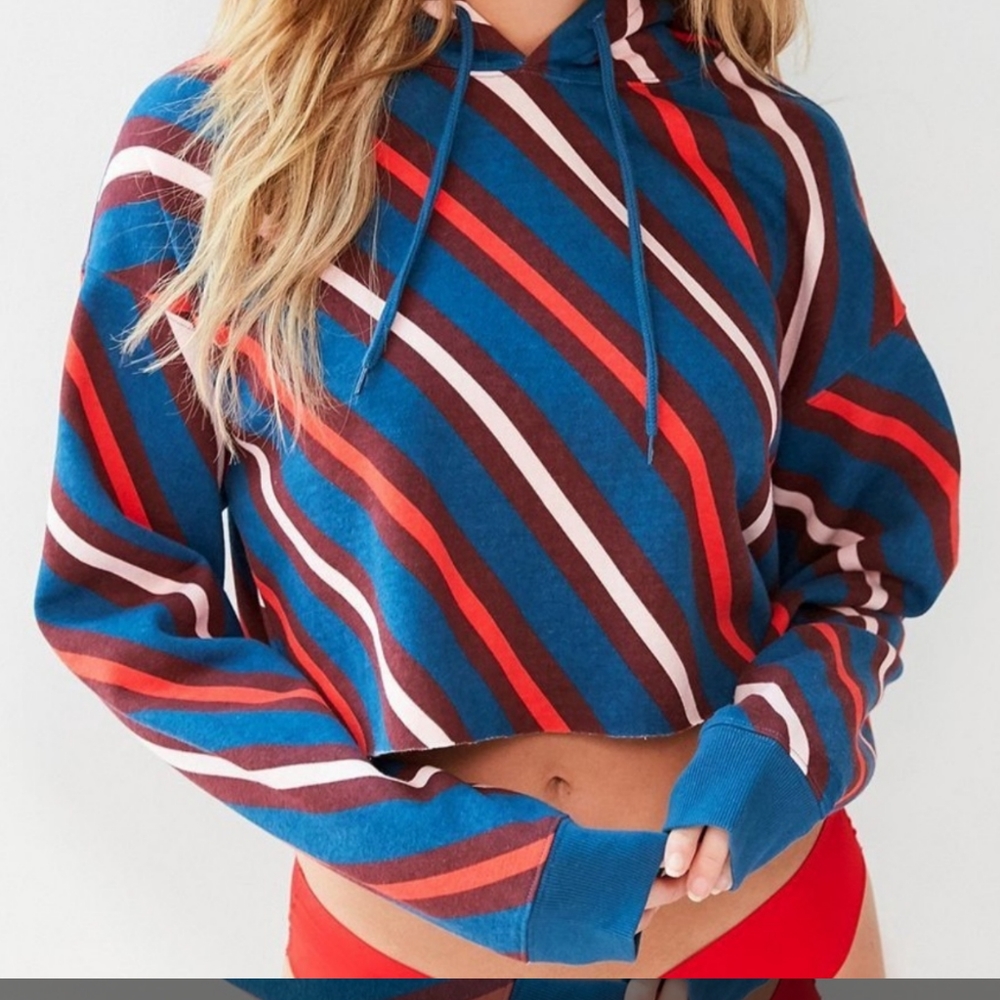 Out from Under Striped Fleece Cropped Hoodie